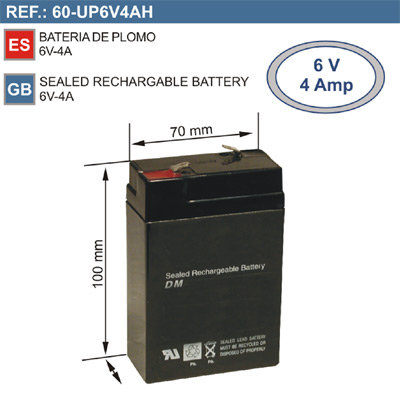 (imagem para) Bateria 6V 4,0Ah (70x100x47)