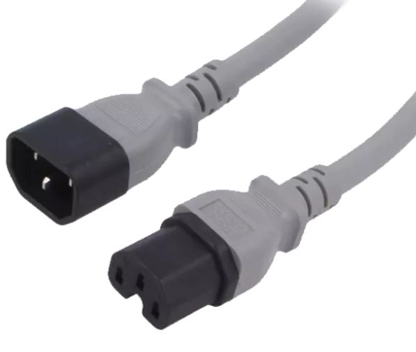 (imagem para) Cabo de alimentação 3X14AWG IEC C15 (3 pinos) fêmea- IEC C14 (3 pinos) macho - Cinzento 1.8 m