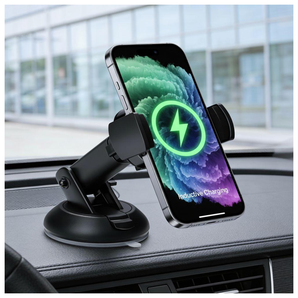Suporte Telemóvel C/ Carregador Indução QI 15W C/ Ventosa (imagem para) Suporte Telemóvel C/ Carregador Indução QI 15W C/ Ventosa