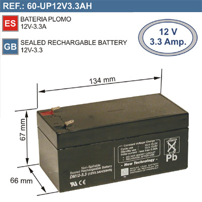 Bateria 12V 3,3A (134x66x67)