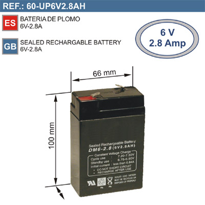 Bateria 6V 2,8A (66x100x33)