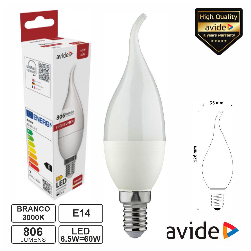 (imagem para) Lâmpada LED E14 Vela 6.5W 230V 2700K 806lm AVIDE