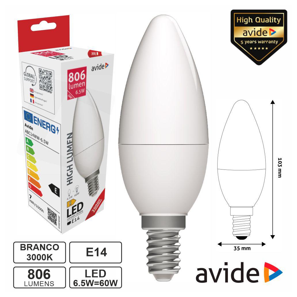 (imagem para) Lâmpada LED E14 Vela 6.5W 230V 3000K 806lm AVIDE
