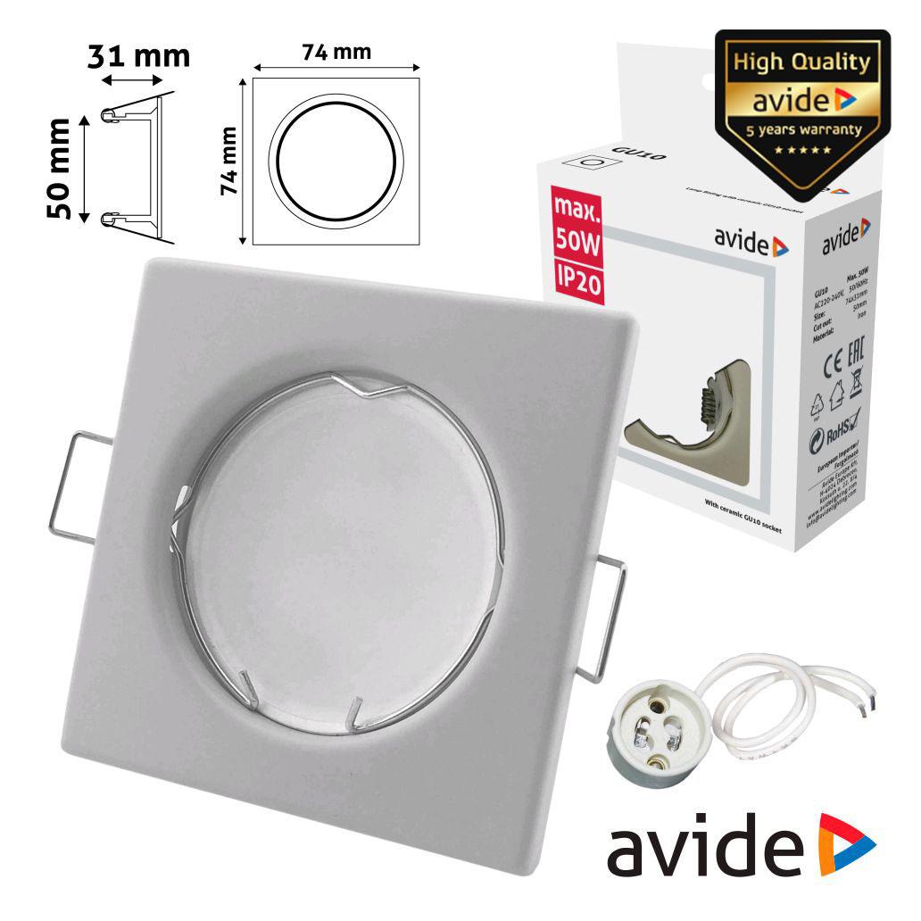 (imagem para) Aro Quadrado Fixo Branco P/ MR16-GU10 AVIDE