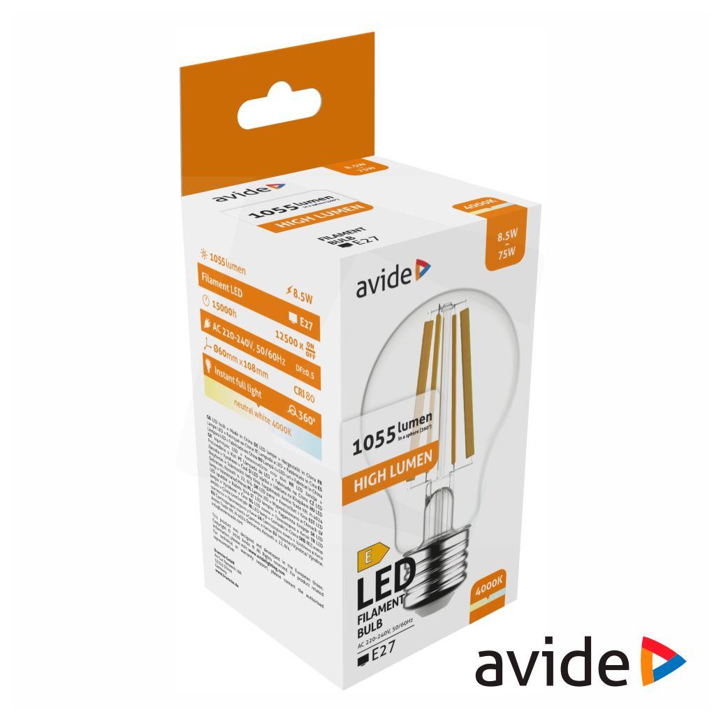 (imagem para) Lâmpada LED E27 Globo Filamento 8.5W 230V 4000K 1055lm AVIDE