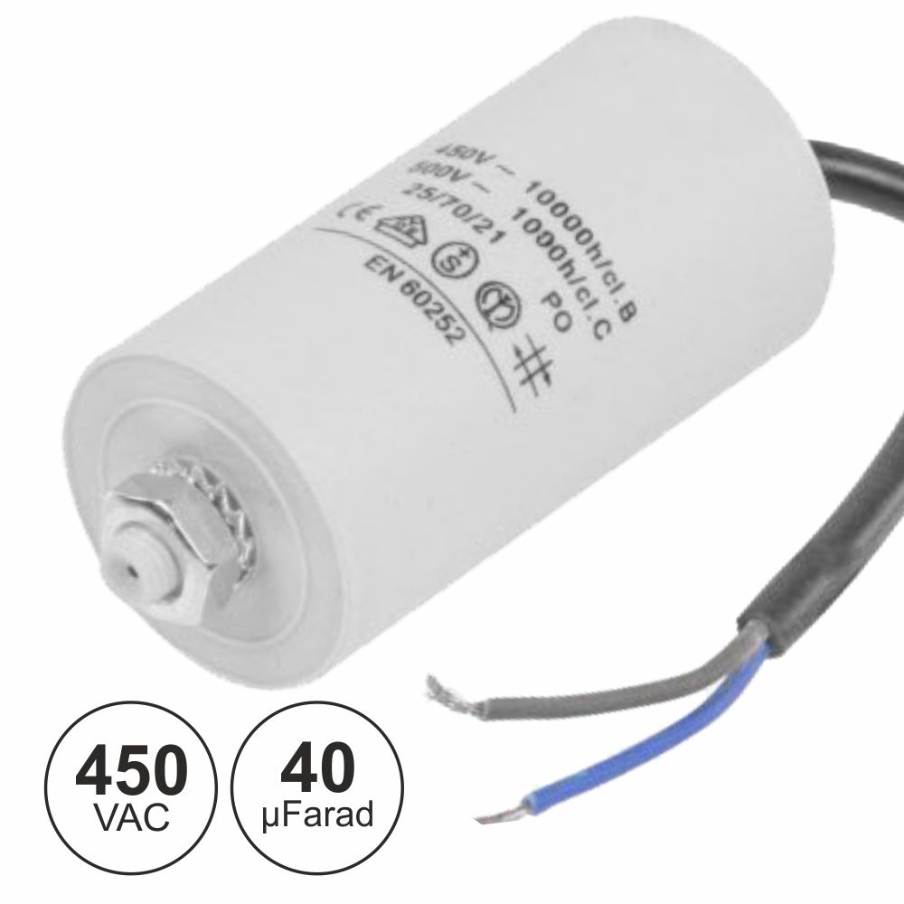 (imagem para) CONDENSADOR ARRANQUE 40UF 450V + TERRA C/ FIOS