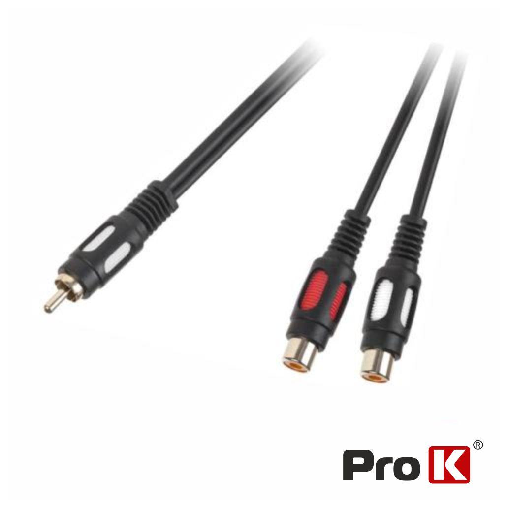 (imagem para) Cabo 2-RCA Fêmea / RCA Macho Dourado 25cm PROK