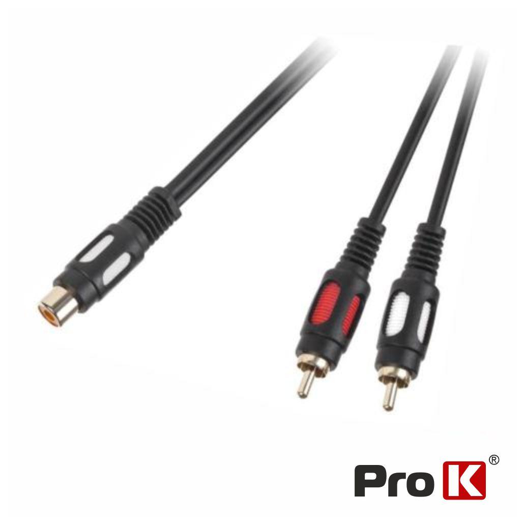 (imagem para) Cabo RCA Fêmea / 2-RCA Macho Dourado 25cm PROK