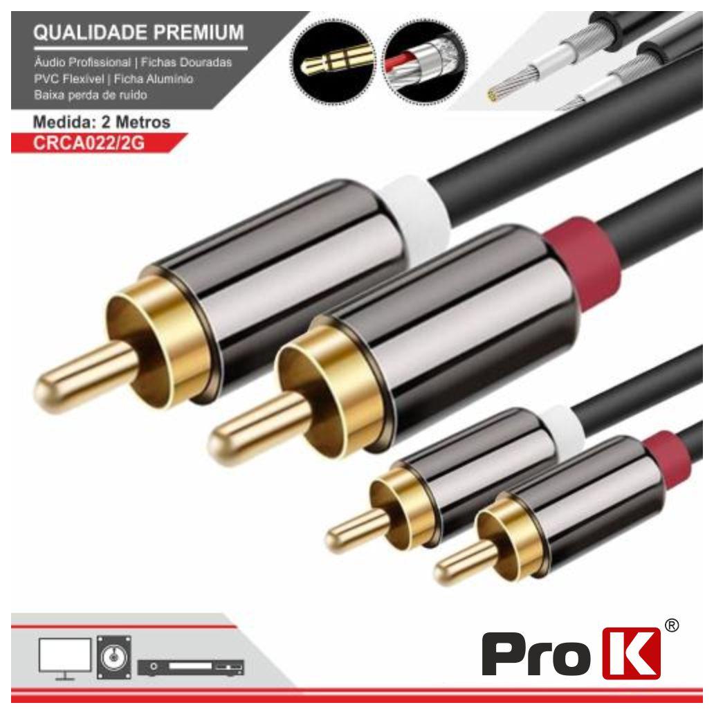 (imagem para) Cabo 2-RCA Macho / 2-RCA Macho Dourado 2m PROK