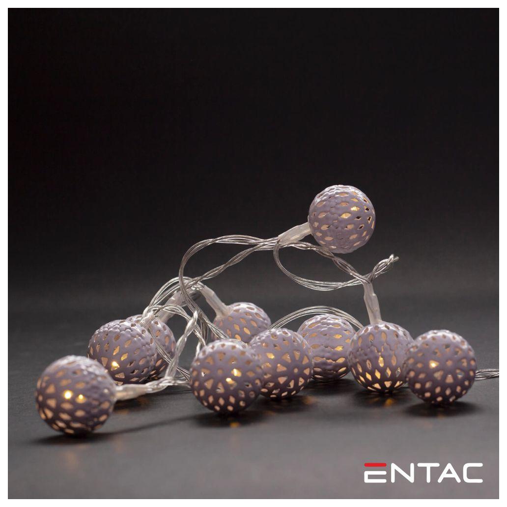 (imagem para) Luzes de Natal 10 LED 3000K Esferas Metal a pilhas 1m ENTAC