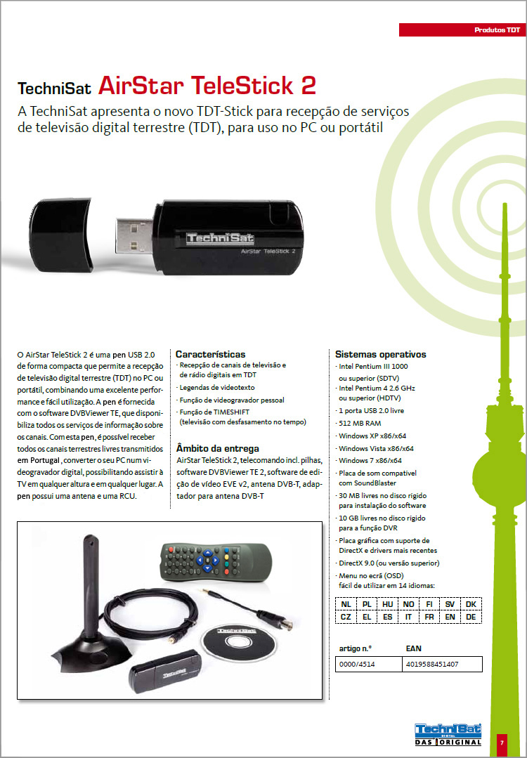(imagem para) Receptor TDT p- Computador - AirStar Telestick 2 - Technisat