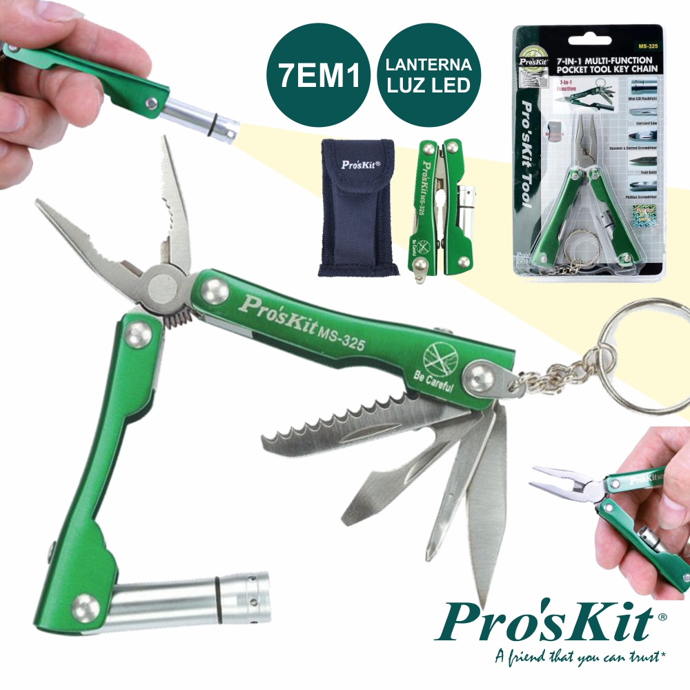 (imagem para) ALICATE MULTIFUNÇÕES 7 EM 1 C/ LANTERNA LED PROSKIT