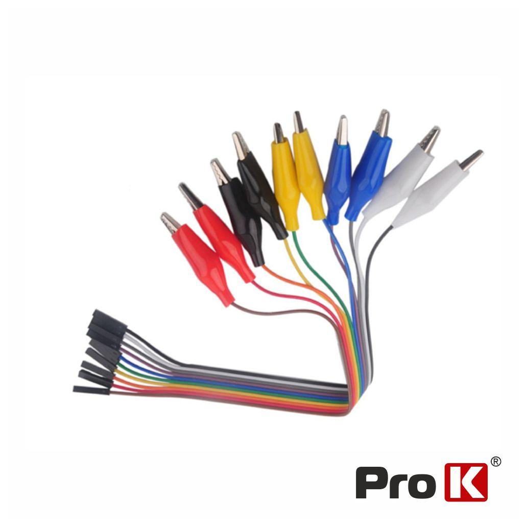 (imagem para) KIT 10 Cabos de ligação Jumper Fêmea / Pinças Crocodilo PROK