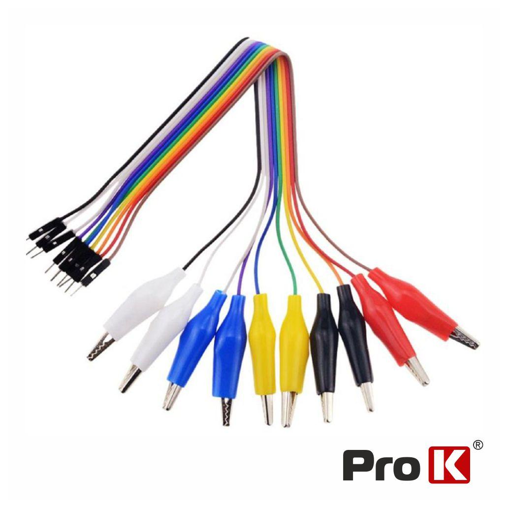 (imagem para) KIT 10 Cabos de ligação Jumper Macho / Pinças Crocodilo PROK