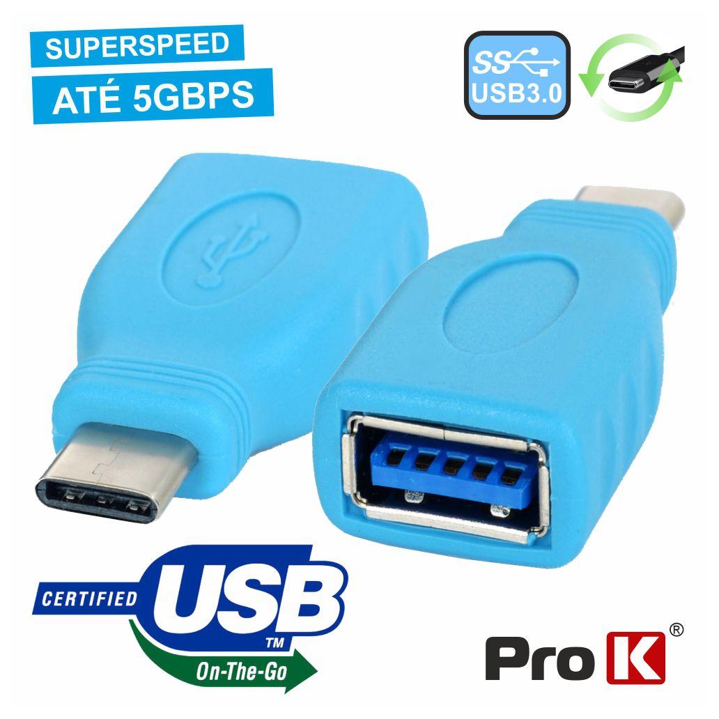(imagem para) Ficha Adaptadora USB-C 3.0 Macho / USB-A Fêmea Otg
