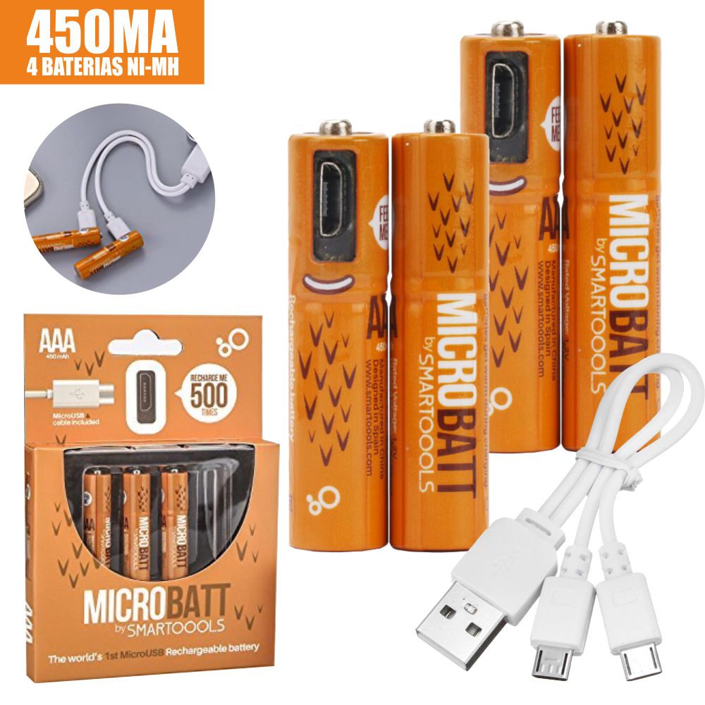Bateria Ni-Mh AAA 1.2V 450ma C/ USB E Cabo 4x Blister