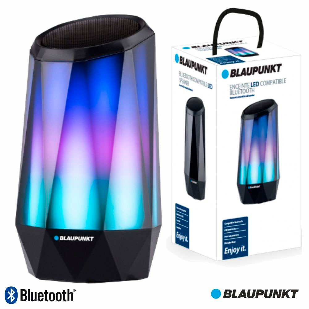 Coluna Bluetooth Portátil LED RGB Cristal 5W SD BLAUPUNKT