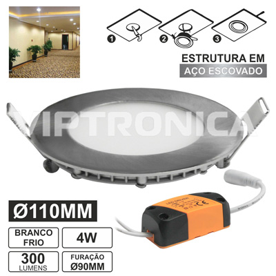 (imagem para) PAINEL LEDS REDONDO 4W 110MM BRANCO FRIO AÇO ESC. 300LM