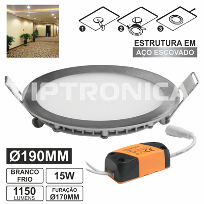 (imagem para) PAINEL LEDS REDONDO 15W 190MM BRANCO FRIO AÇO ESC. 1150LM