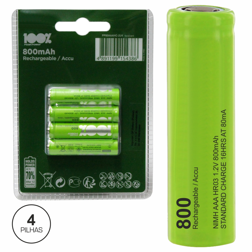 Bateria Ni-Mh AAA 1.2V 800ma 4x Blister