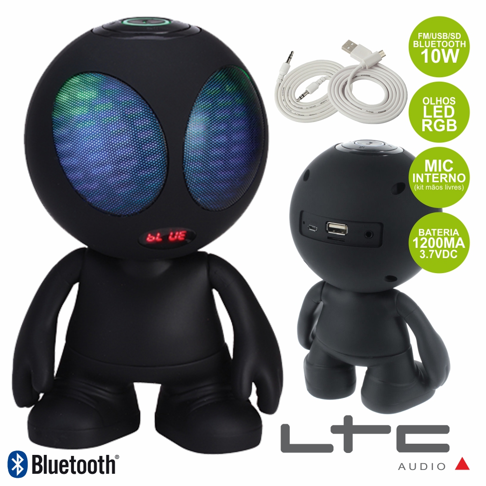 (imagem para) Coluna Bluetooth Alien Wiki 10W FM/USB/SD Bat Mic Preto Ltc